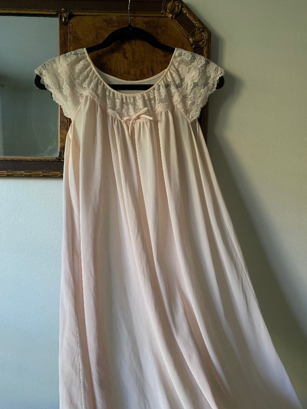 Vintage 1970s Pastel Pink Lace Maxi Nightgown Slip Coquette Cottage Medium